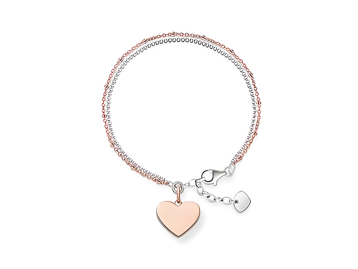 Silber vergoldetes Armband von Thomas Sabo mit einem roségoldenen Herzanhänger und einem kleinen Anhänger, Länge 19,5 cm, ideal für modische Akzente.