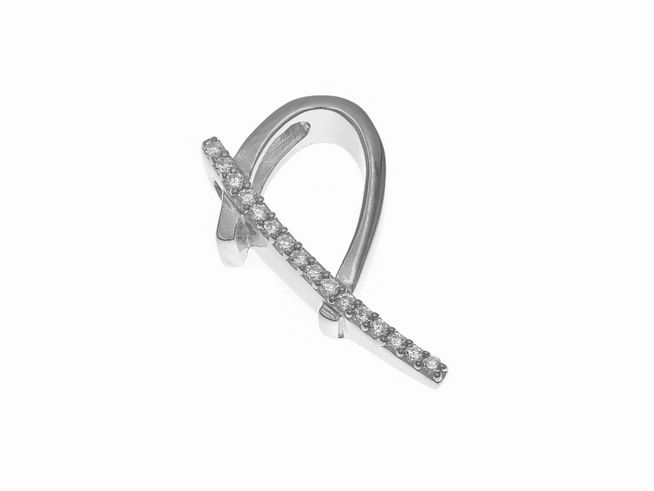 Anhänger aus poliertem rhodiniertem Sterling Silber in Form des Buchstabens P, verziert mit Zirkonia-Steinen, Hersteller Juwelier Harnisch.