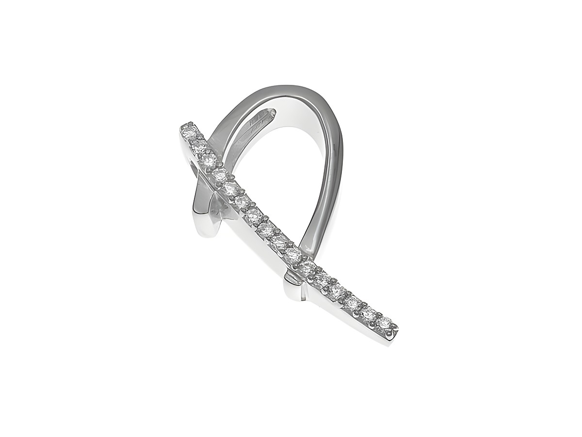 Anhänger aus poliertem rhodiniertem Sterling Silber in Form des Buchstabens P, verziert mit Zirkonia-Steinen, Hersteller Juwelier Harnisch.