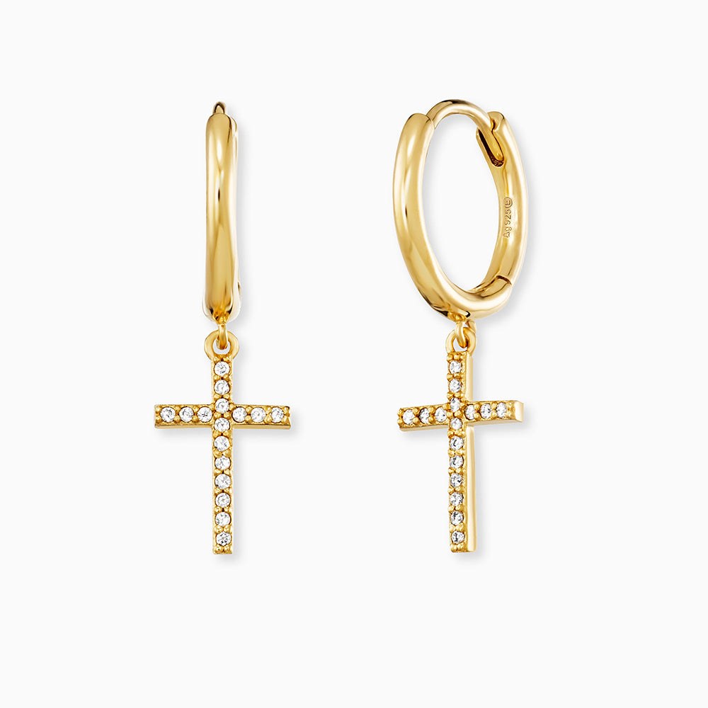 Engelsrufer LILCROSS Creole Kreuz - mit Zirkonia Gelbgold vergoldet auf Silber – Ansicht 2