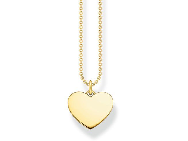 Silber vergoldete Kette mit Herzanhänger von Thomas Sabo, Modell KE2128-413-39-L45V, mit einer Länge von 40 bis 45 cm, ideal für persönliche Gravuren.