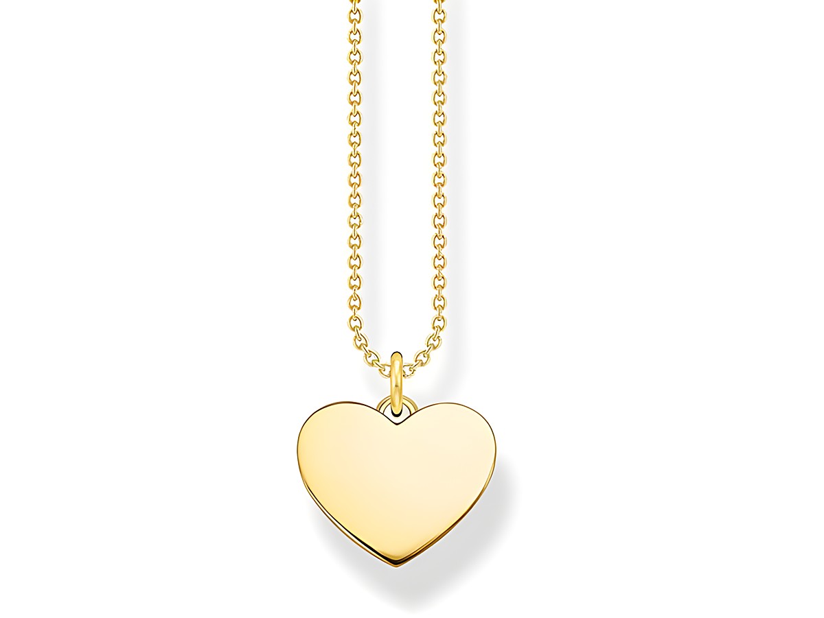 Silber vergoldete Kette mit Herzanhänger von Thomas Sabo, Modell KE2128-413-39-L45V, mit einer Länge von 40 bis 45 cm, ideal für persönliche Gravuren.