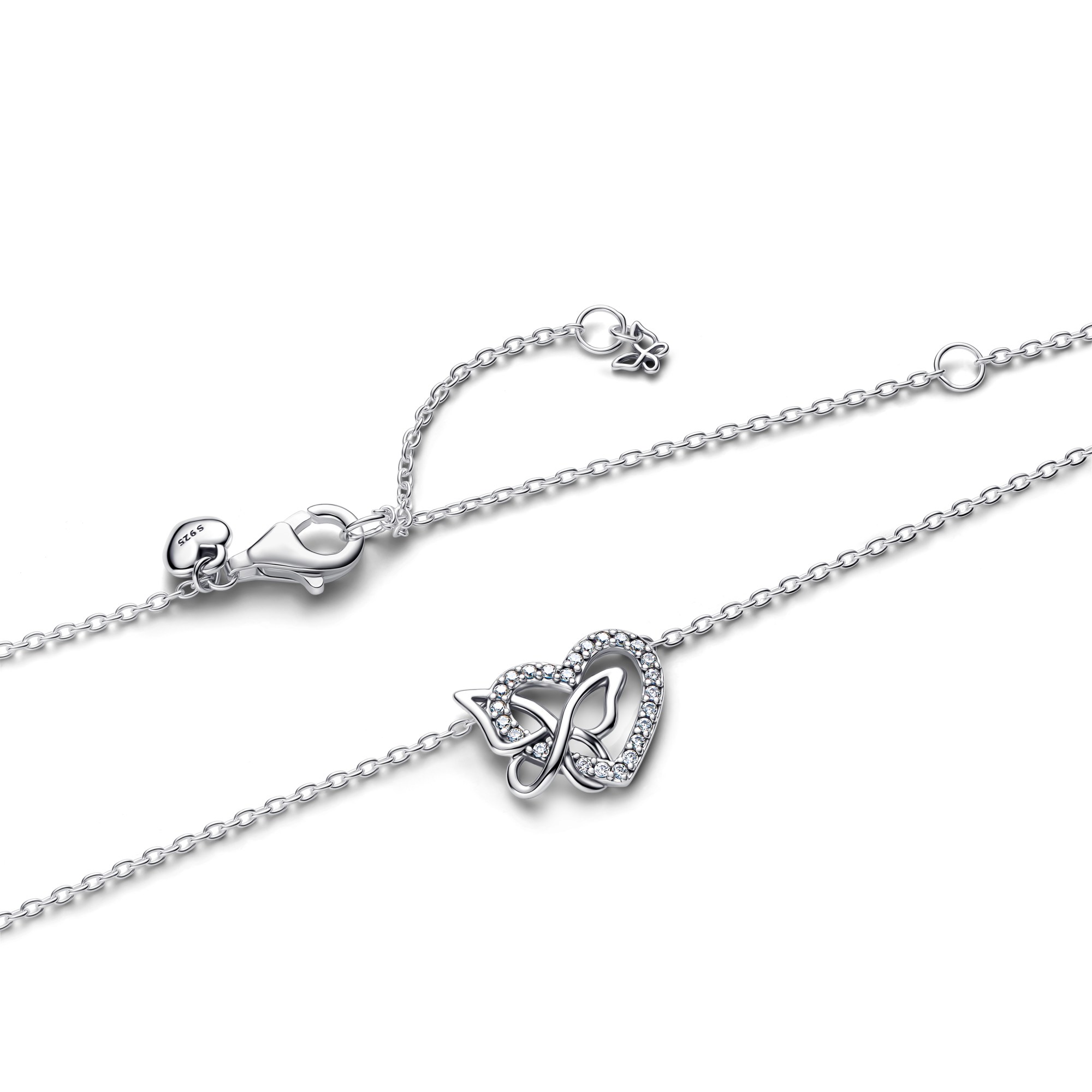 Pandora Verschlungenes Herz und Schmetterling Anhänger-Halskette - Sterling Silber - Zirkonia - 45 cm – Ansicht 2