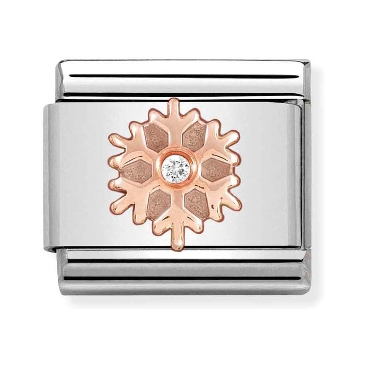 Nomination Composable Classic Charm Schneeflocke - Edelstahl, Gold 375 Roségold, Zirkonia