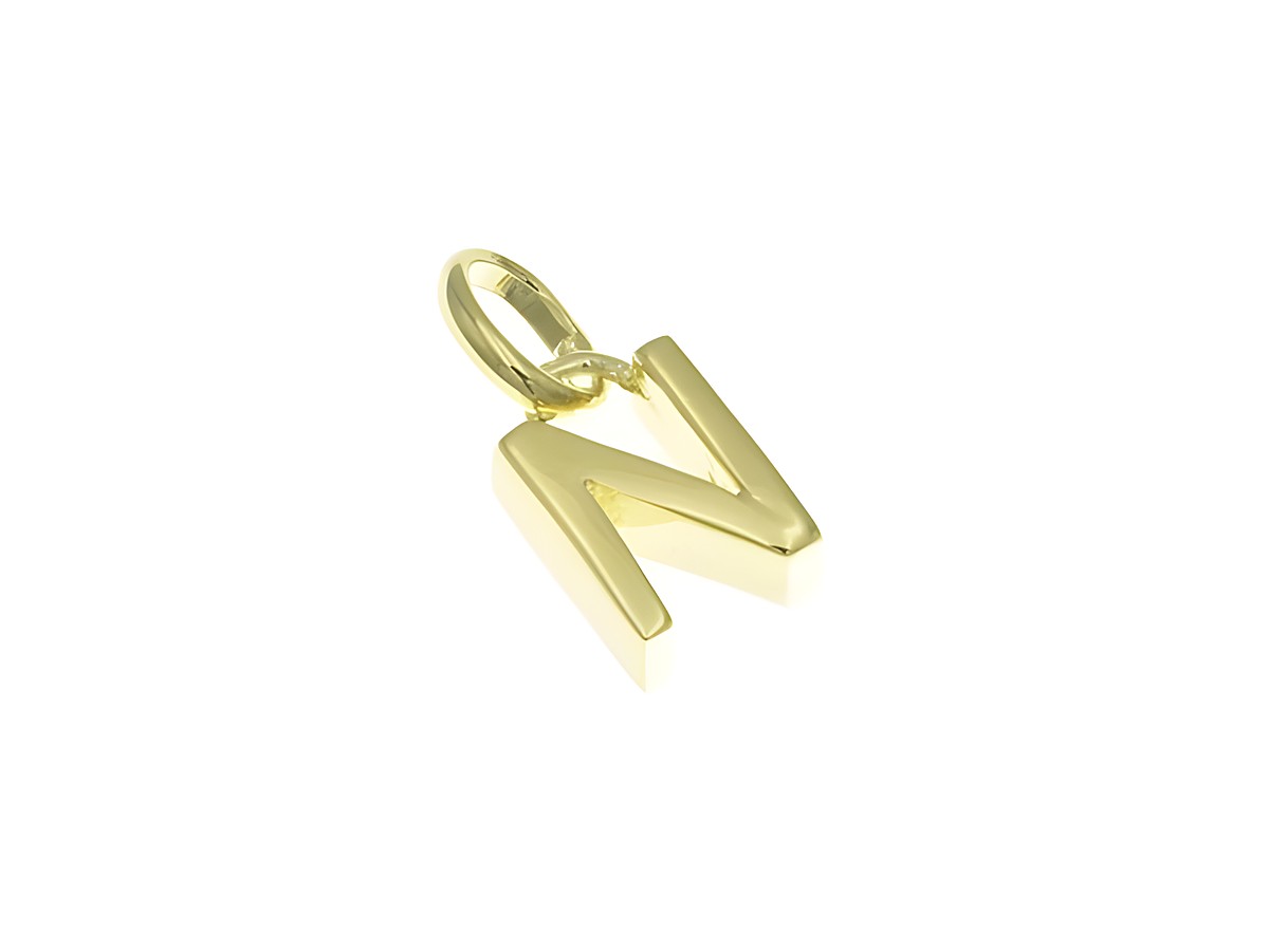 Anhänger aus poliertem Sterling Silber in Form des Buchstabens N, vergoldet in Gelbgold, hergestellt von Juwelier Harnisch.