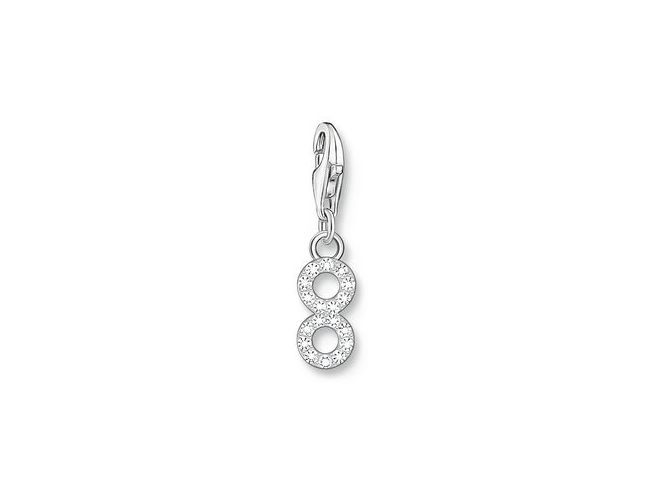 56972671-0 Charm-Anhänger von Thomas Sabo, Zahl 8 aus Silber mit Zirkonia, glänzende Oberflächen und ansprechendes Design, ideal zum Anhängen an Armbänder oder Halsketten.