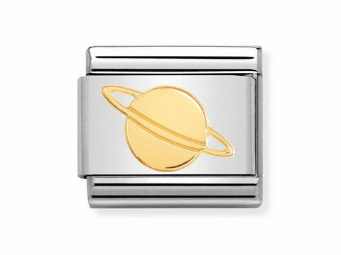 Edelstahl Charm mit Planetendesign, kunstvoll mit 18Kt Gold verziert, Teil der Composable Classic Cosmo Edition von Nomination, ideal für stilvolle Armbänder.