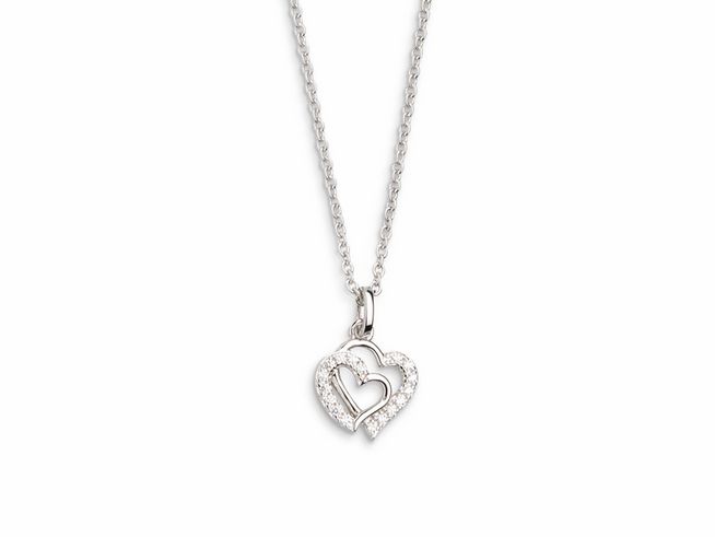 Xenox Sterling Silber Kette XS3418K in 40-45 cm Länge mit zarten Herzen im Anhänger, Teil der LOVE STORY Kollektion, schlichte Ankerkette, elegant und romantisch.