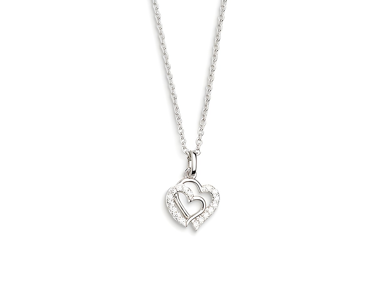 Xenox Sterling Silber Kette XS3418K in 40-45 cm Länge mit zarten Herzen im Anhänger, Teil der LOVE STORY Kollektion, schlichte Ankerkette, elegant und romantisch.