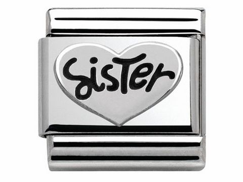 Edelstahlarmband mit 925er Silber, geschmückt mit einem Herzsymbol und der Aufschrift Sister, von Nomination. Stilvolles und persönliches Schmuckstück für Geschwister.