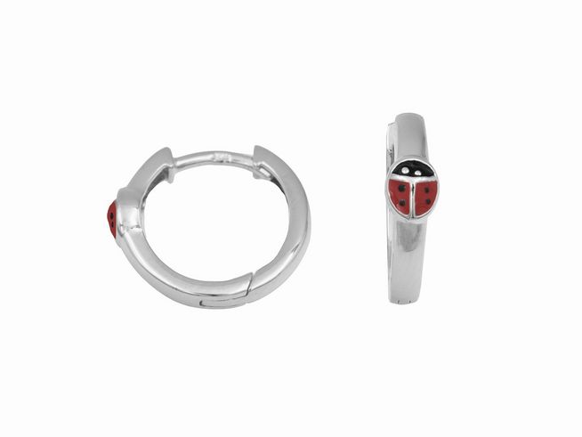 Creolen Marienkäfer 1,3 cm aus rhodiniertem Sterling Silber, hübsches Design für Kinder, perfekt als Geschenk oder zum persönlichen Schmuck. Hochwertige Verarbeitung vom Juwelier Harnisch.