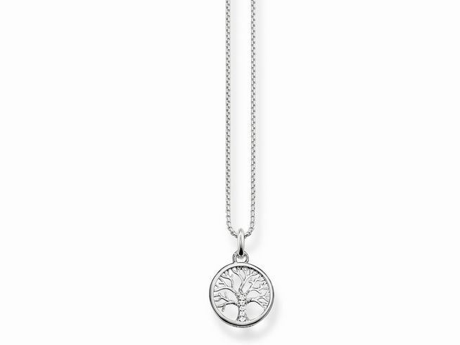 Thomas Sabo Kette KE2092-051-14-L42V aus Sterling Silber mit einem runden Anhänger, der einen Baum des Lebens zeigt, Länge von 38 bis 42 cm, Zirkonia in Weiß.
