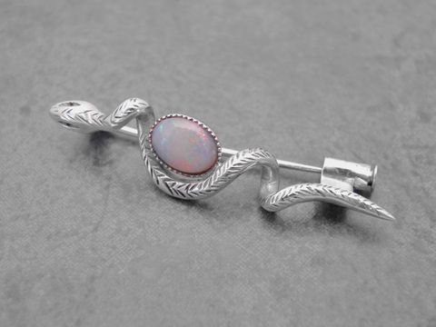 39223-0 Silber Brosche in Form einer Schlange mit tierischem Design, verziert mit einem Opal, Hersteller: Juwelier Harnisch, ideal als elegante Brosche.