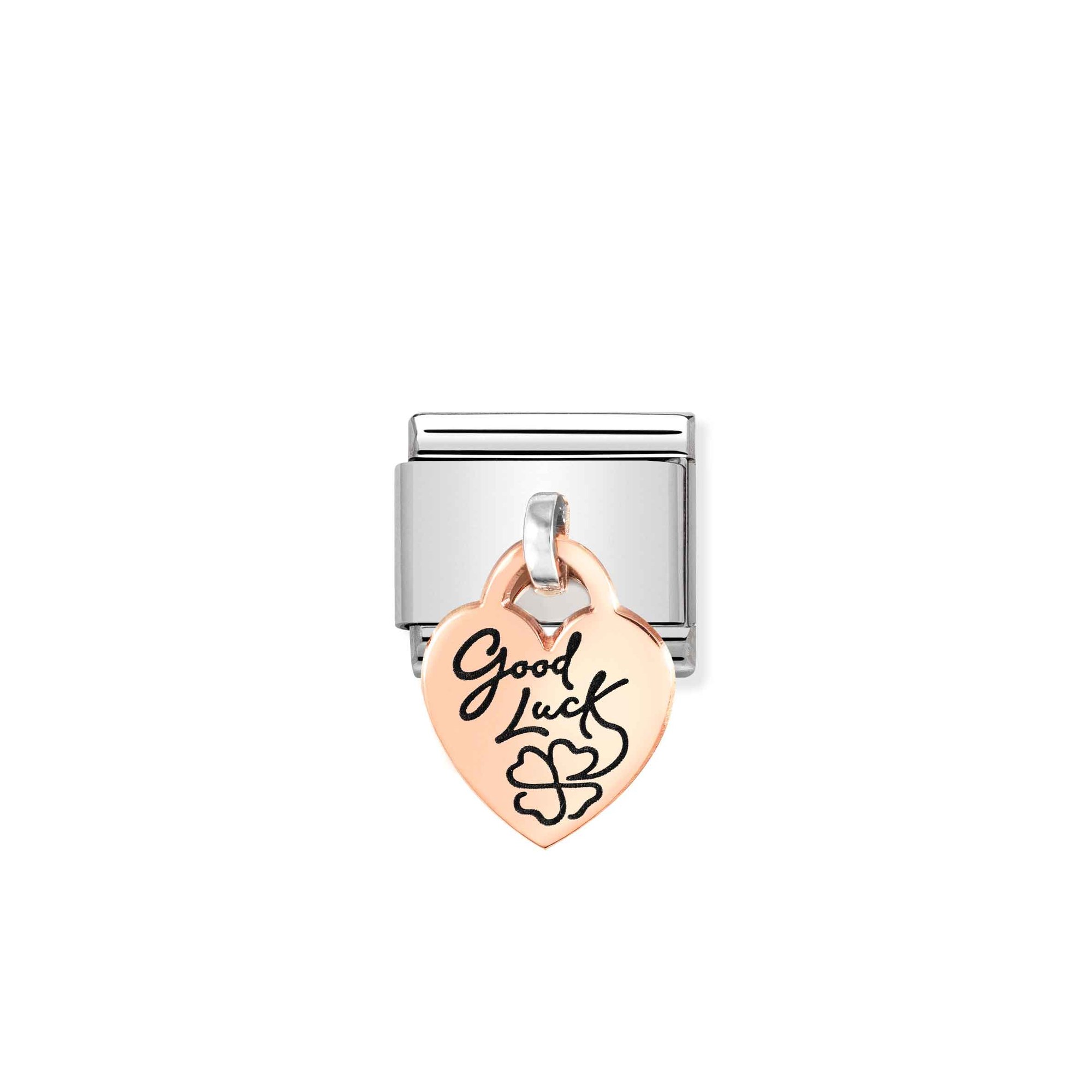 Nomination CLASSIC CHARMS - Charm-Anhänger - Roségold 375 mit Gravur - Herz + Good luck