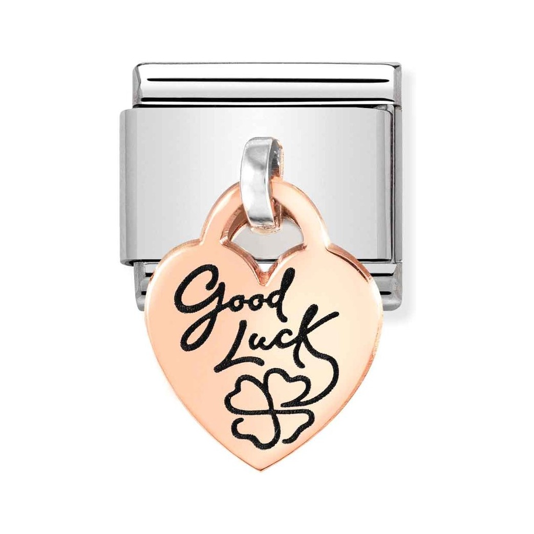 Nomination CLASSIC CHARMS - Charm-Anhänger - Roségold 375 mit Gravur - Herz + Good luck
