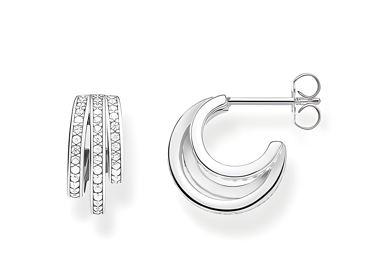Thomas Sabo Creolen in Silber mit weißen Diamanten, elegant geformt mit einem stilvollen Design, ideal für jeden Anlass, zeitlos und modern zugleich.