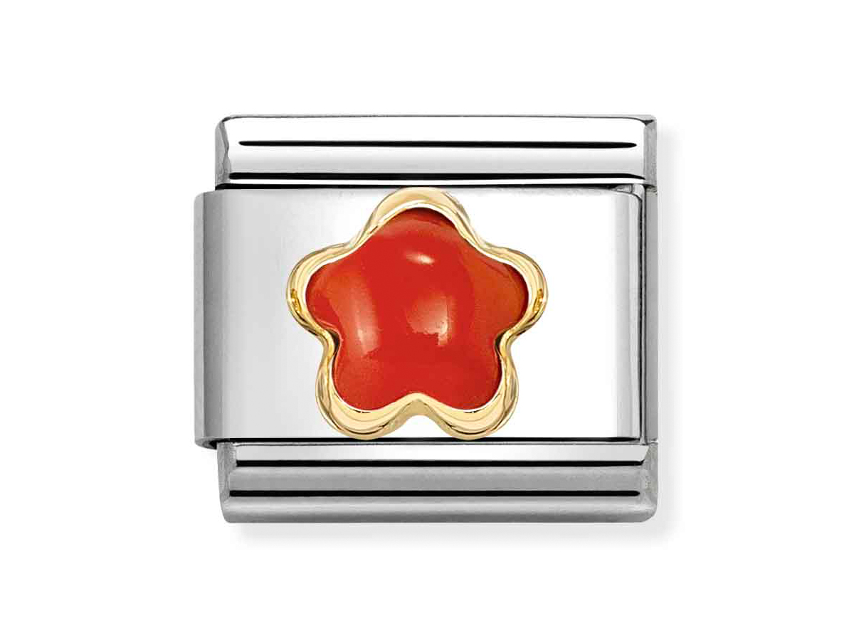 Nomination 030522 11 - CLASSIC Edelsteinblüte in 750/- Gelbgold-Fassung - Koralle - rot