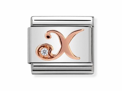 Magnetschmuck mit dem Buchstaben X in roségold und einem kleinen Kristall auf einer silbernen Basis, ideal zum Personalisieren von Armbändern der Marke Nomination.