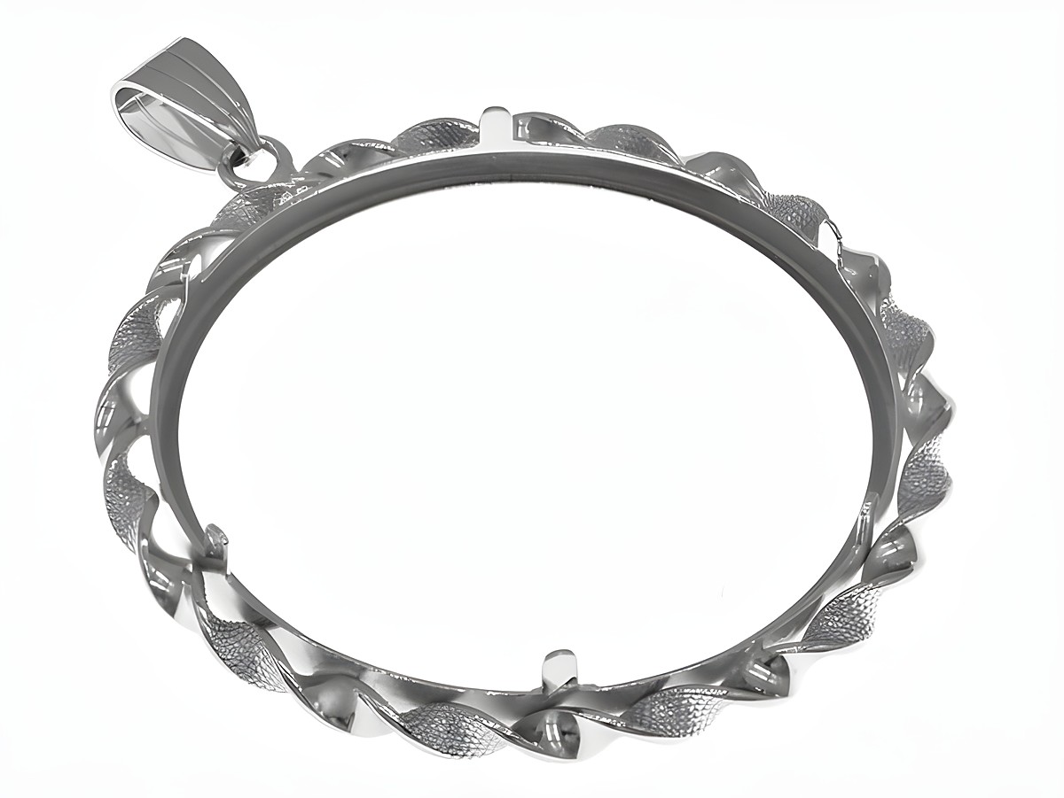 Münzfassung Anhänger aus 925 Sterling Silber rhodiniert, durchmesser bis 40 mm für Münzen, mit dekorativen Kordelstruktur und stabiler Schlaufe, Hersteller Juwelier Harnisch. – Ansicht 2