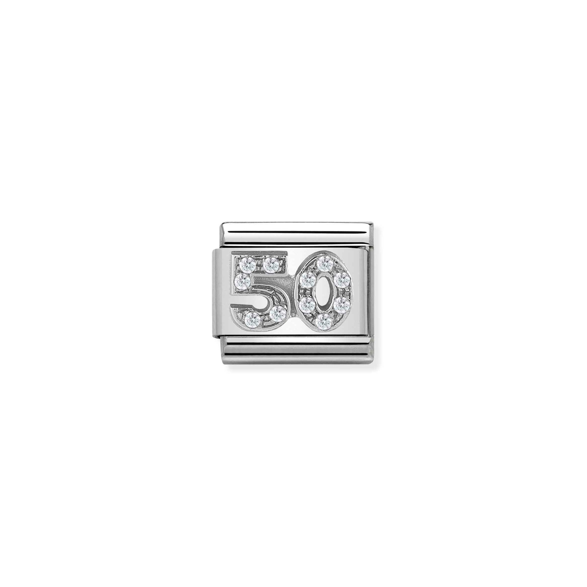 Nomination Composable Classic Charm Zahl 50 - Edelstahl, Sterling Silber, Zirkonia