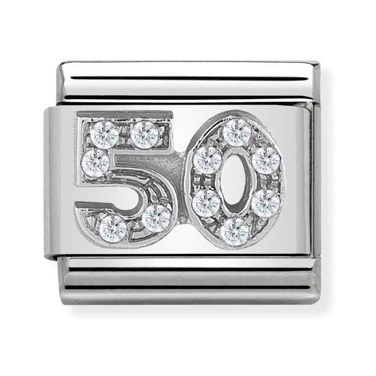 Nomination Composable Classic Charm Zahl 50 - Edelstahl, Sterling Silber, Zirkonia