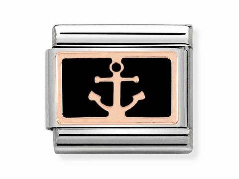 Armbandglied aus Edelstahl mit schwarzer Emaille und einem Anker in Roségold, Modell von Nomination Classic, Artikelnummer 430201 18, für stilbewusste Accessoires.