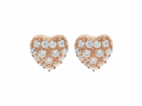 Ohrringe Stecker in Herzform aus Silber rosé vergoldet mit glamourösen Zirkoniasteinen, Hersteller: Juwelier Harnisch, ideal für elegante Anlässe.