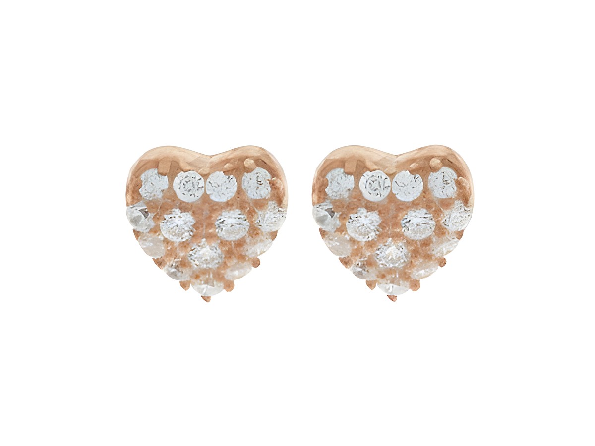 Ohrringe Stecker in Herzform aus Silber rosé vergoldet mit glamourösen Zirkoniasteinen, Hersteller: Juwelier Harnisch, ideal für elegante Anlässe.