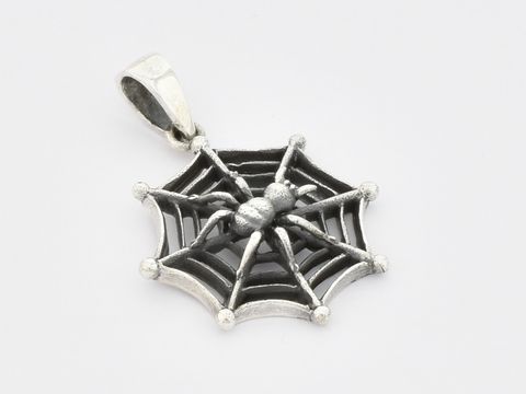 Anhänger in Form eines Spinnennetzes mit einer Spinne, aus Sterling Silber, mystisch gestaltet, hergestellt von Juwelier Harnisch, ideal als Tiermotiv.