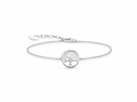 Ein Thomas Sabo Armband Glam & Soul in Silber, verstellbar von 16 bis 19 cm, mit einem Anhänger in Form eines Baumes des Lebens. Ideal für stilvolle Akzente.