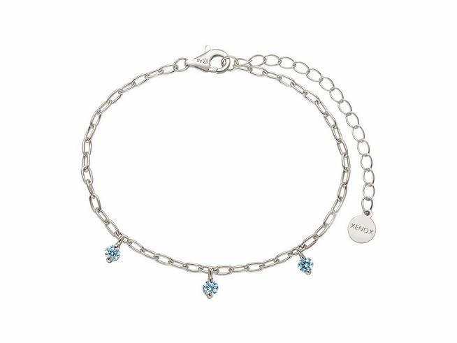 Xenox Sterling Silber Armband XS2205 in der Länge von 15 bis 20 cm mit einer TROPICAL Gliederkette und drei blauen Anhängern, ideal für stilvolle Akzente.
