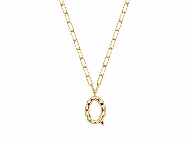Xenox Sterling Silber Kette XS4150G/Q mit 45 cm Länge in Gelbgold Vergoldung, präsentiert den Buchstaben Q als Anhänger, stilvolles Design für jeden Anlass.