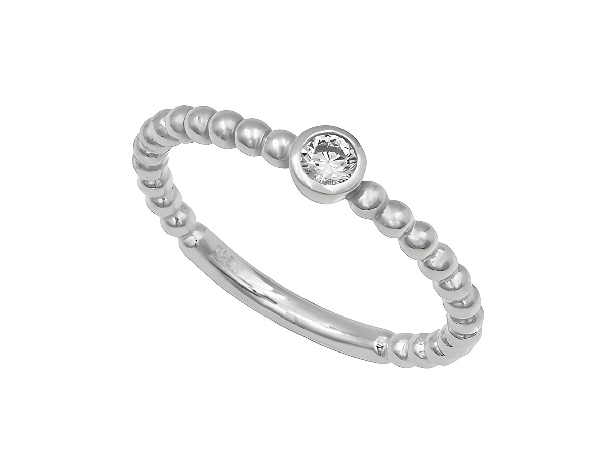 Ring Duo Kugeln aus rhodiniertem Sterling Silber in Größe 50 mit funkelndem Stein in der Mitte, elegant und zeitlos, ideal für jeden Anlass. Hersteller Juwelier Harnisch.