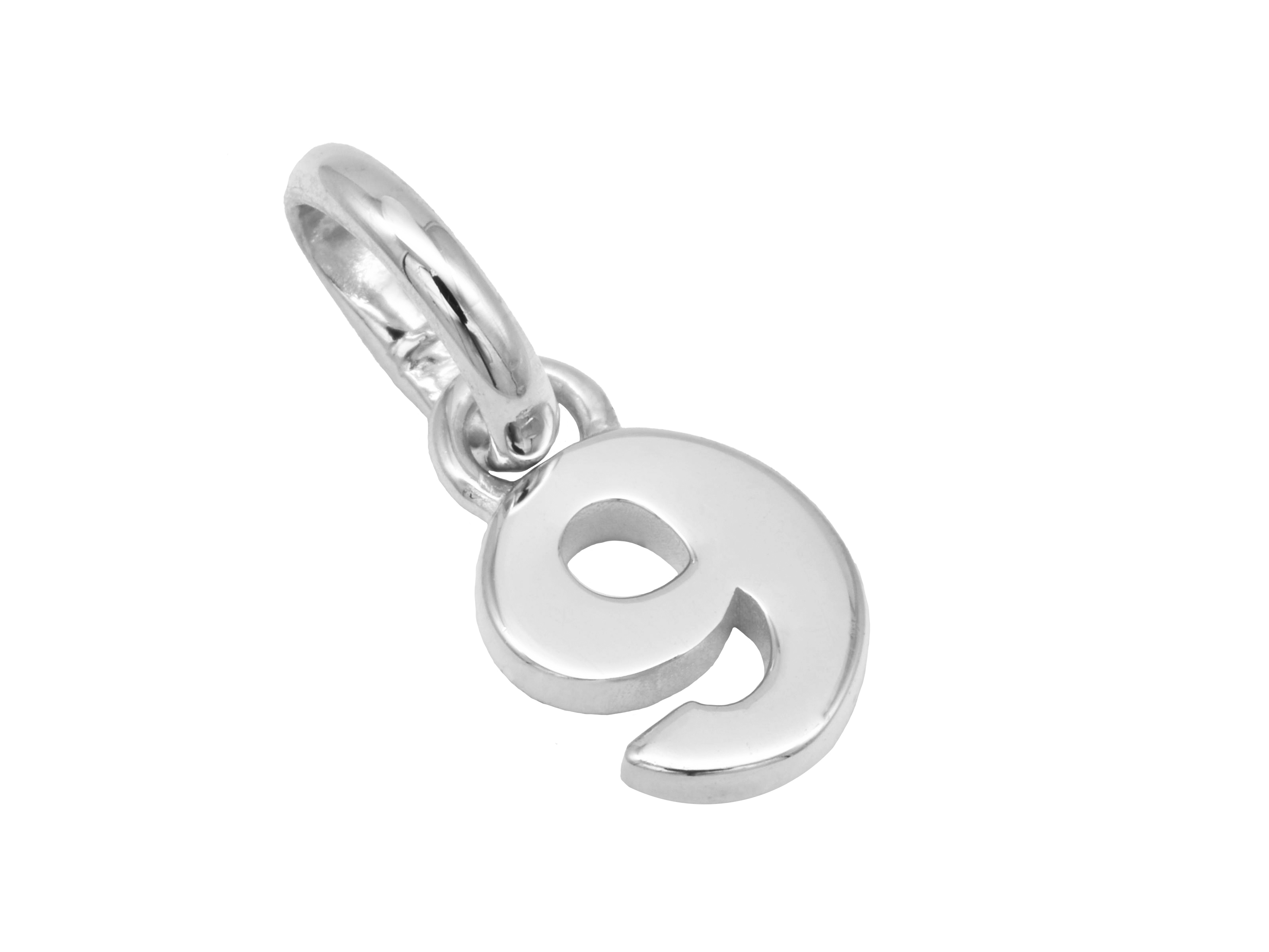 Gold Anhänger Zahl 9 aus 585 Weißgold, poliert, symbolisiert Glückszahlen, gefertigt vom Juwelier Harnisch, ideal als Schmuckstück für besondere Anlässe.