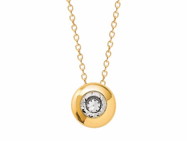 Gelbgoldene Kette aus 585er Gold mit polierter Oberfläche und Zirkonia-Anhänger, Länge 42 cm, elegante und zeitlose Schmuckstück für besondere Anlässe.