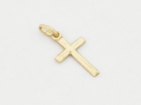 Kleiner Gold Kreuz Anhänger für Kinderschmuck als Taufgeschenk, klassisches Design, Hersteller Juwelier Harnisch, elegant und zeitlos. Ideal für besondere Anlässe und als Erinnerungsstück.