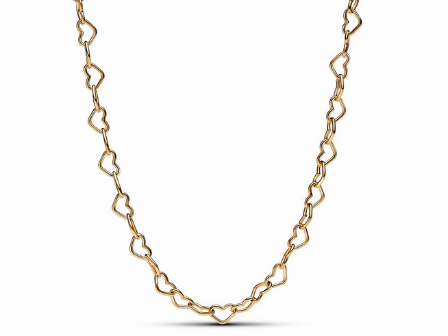 363334000-0 Verbundene Herzen Collier-Halskette aus vergoldetem Metall von Pandora in 45 cm Länge, mit stilvollen Herzformen im Design, ideal für elegante Anlässe und als Geschenk.