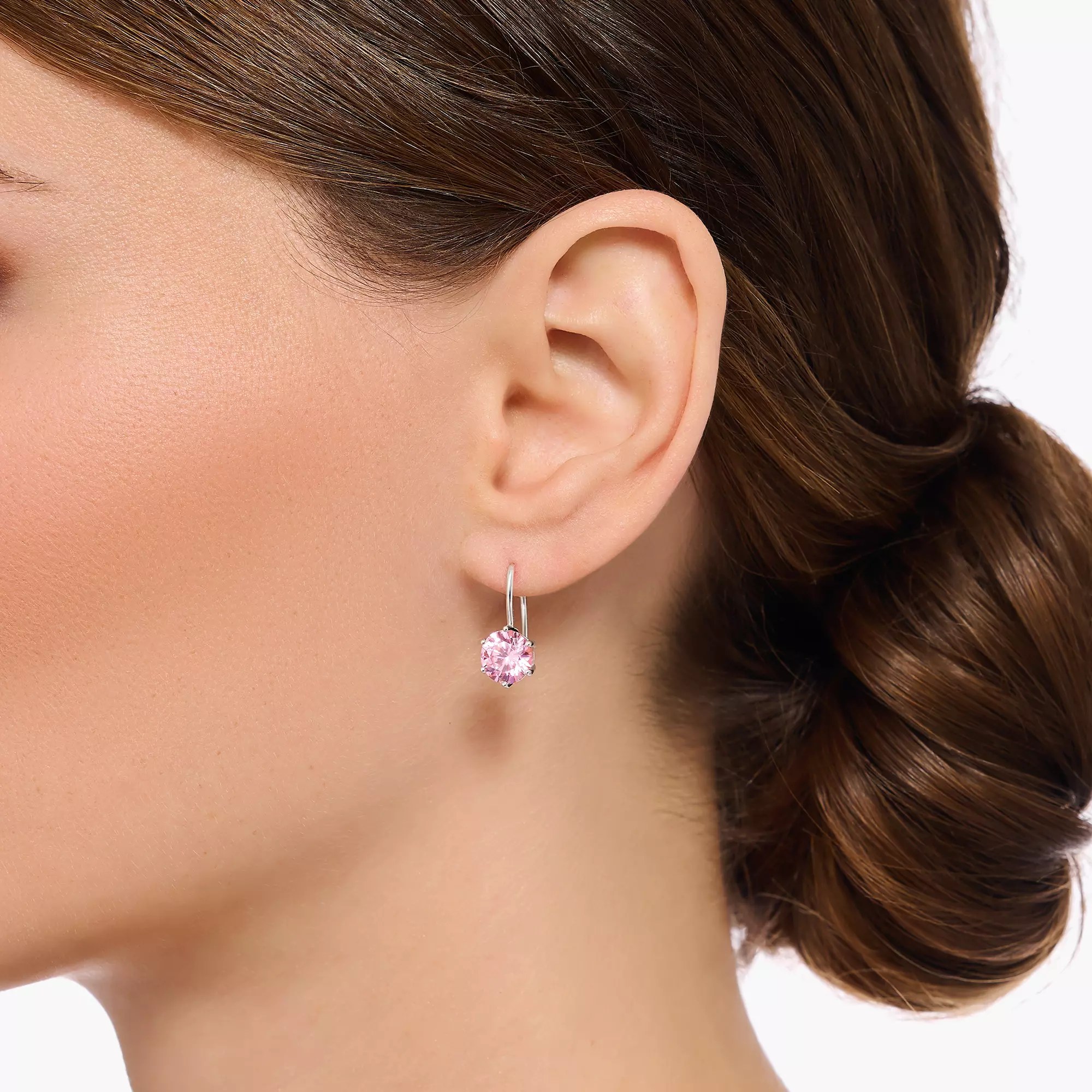 Thomas Sabo Essentials Ohrringe - Ohrhänger mit großem Zirkoniastein - Silber & Zirkonia - Rosa-Pink – Ansicht 3