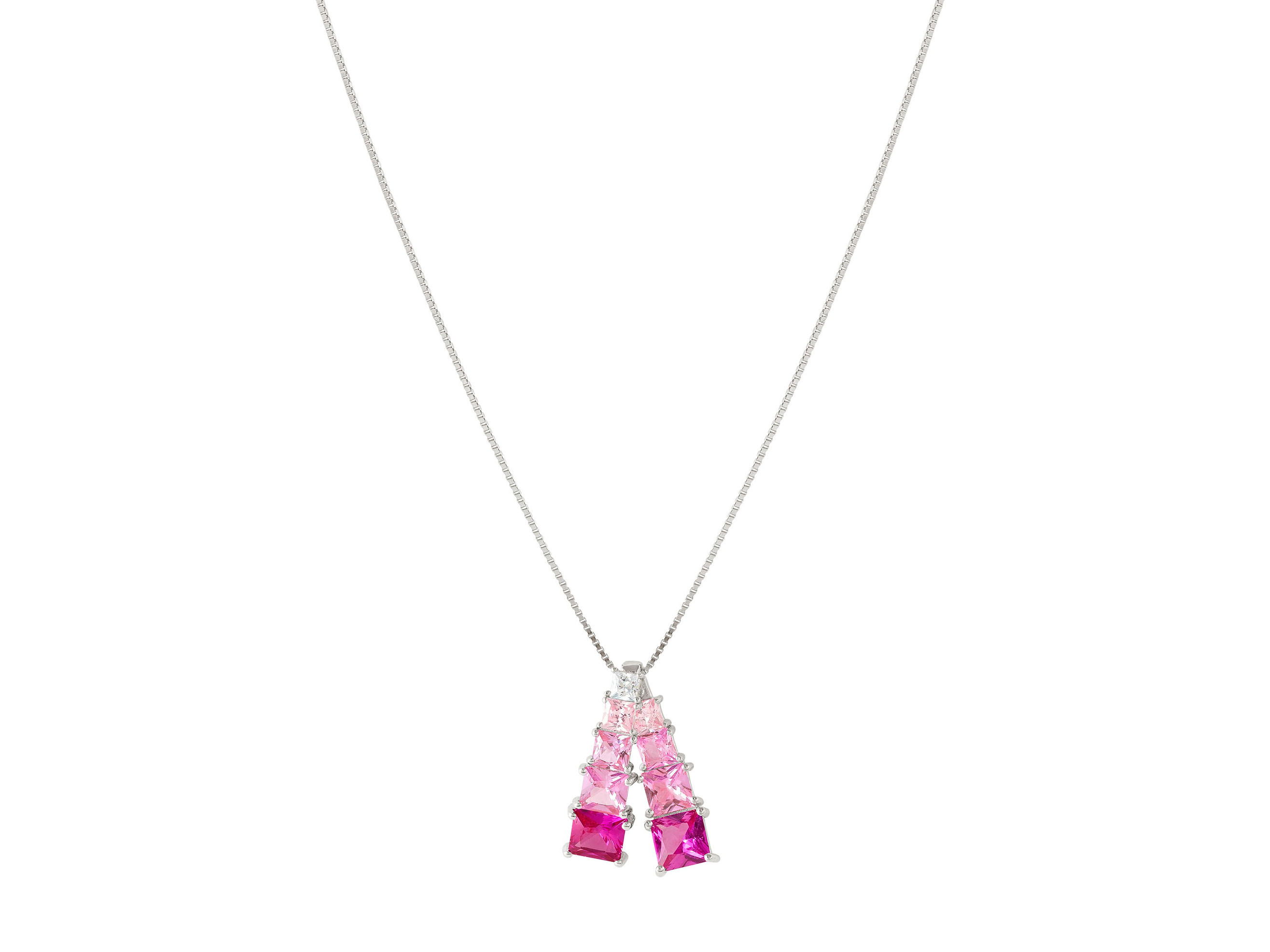 Halskette aus Sterling Silber mit zwei Zirkonia Anhängern in rosa Tönen, verstellbar bis 50 cm, Hersteller Nomination. Elegant und funkelnd, ideal für besondere Anlässe.