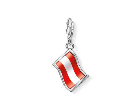 Thomas Sabo Charm in Form der österreichischen Flagge mit transparentem roten Emaille-Inlay, ideal für Ländercharms und als symbolisches Schmuckstück.