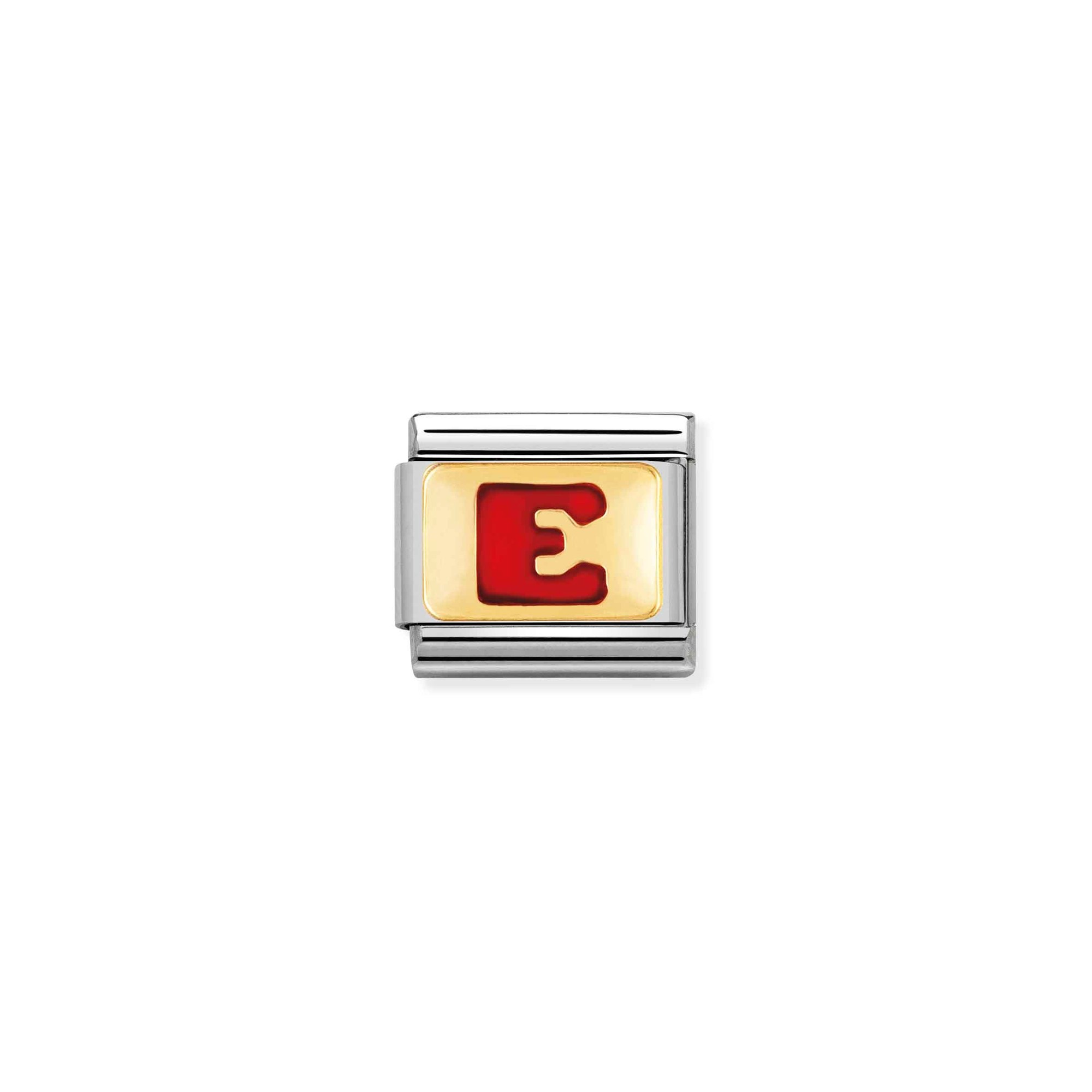 Nomination Composable Classic Charm Buchstabe E rot - Edelstahl, Gold 750 Gelbgold, Emaille