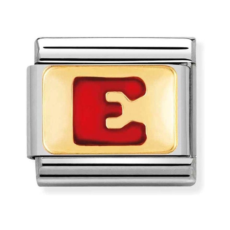 Nomination Composable Classic Charm Buchstabe E rot - Edelstahl, Gold 750 Gelbgold, Emaille
