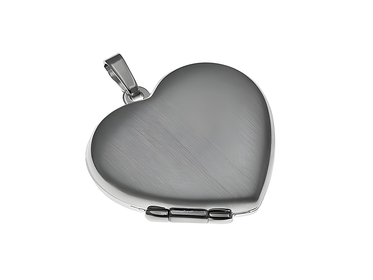 Medaillon aus Sterling Silber in herzförmigem Design mit einem matten Finish und einem Scharnier, hergestellt von Juwelier Harnisch, ideal als persönliches Schmuckstück oder Geschenk.