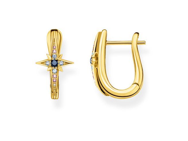 Thomas Sabo Creolen CR678-959-7 aus sterling Silber, vergoldet, mit Glas-Keramik, synthetischem Spinell und Zirkonia, elegantes Design mit einem funkelnden Sternenmotiv.
