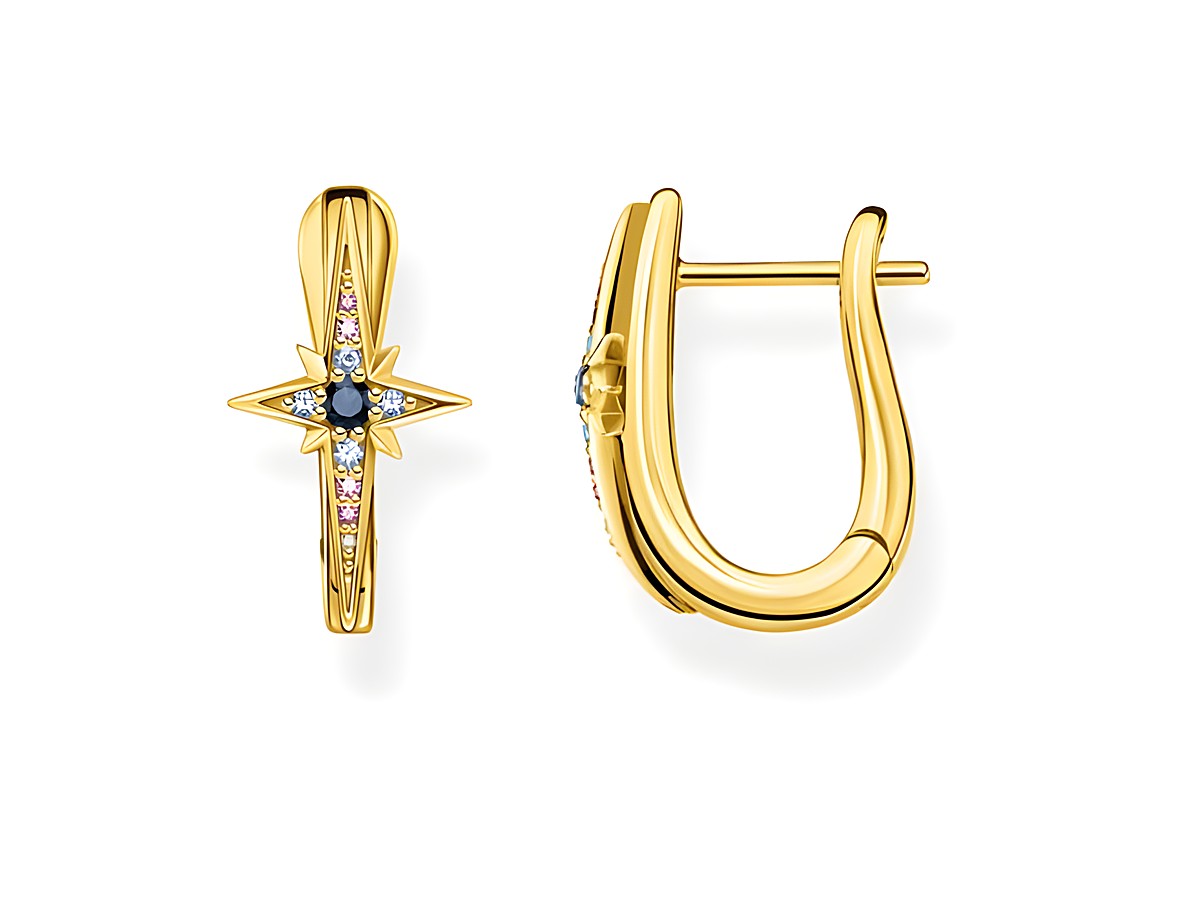 Thomas Sabo Creolen CR678-959-7 aus sterling Silber, vergoldet, mit Glas-Keramik, synthetischem Spinell und Zirkonia, elegantes Design mit einem funkelnden Sternenmotiv.