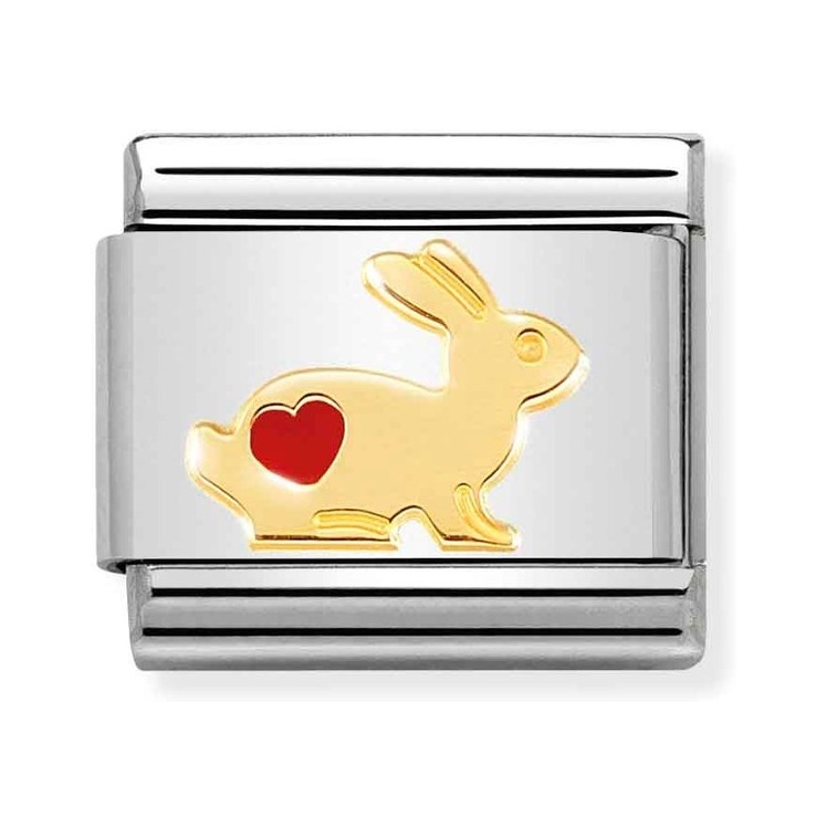 Nomination Composable Classic Charm Hase mit Herz - Edelstahl, Gelbgold, Emaille