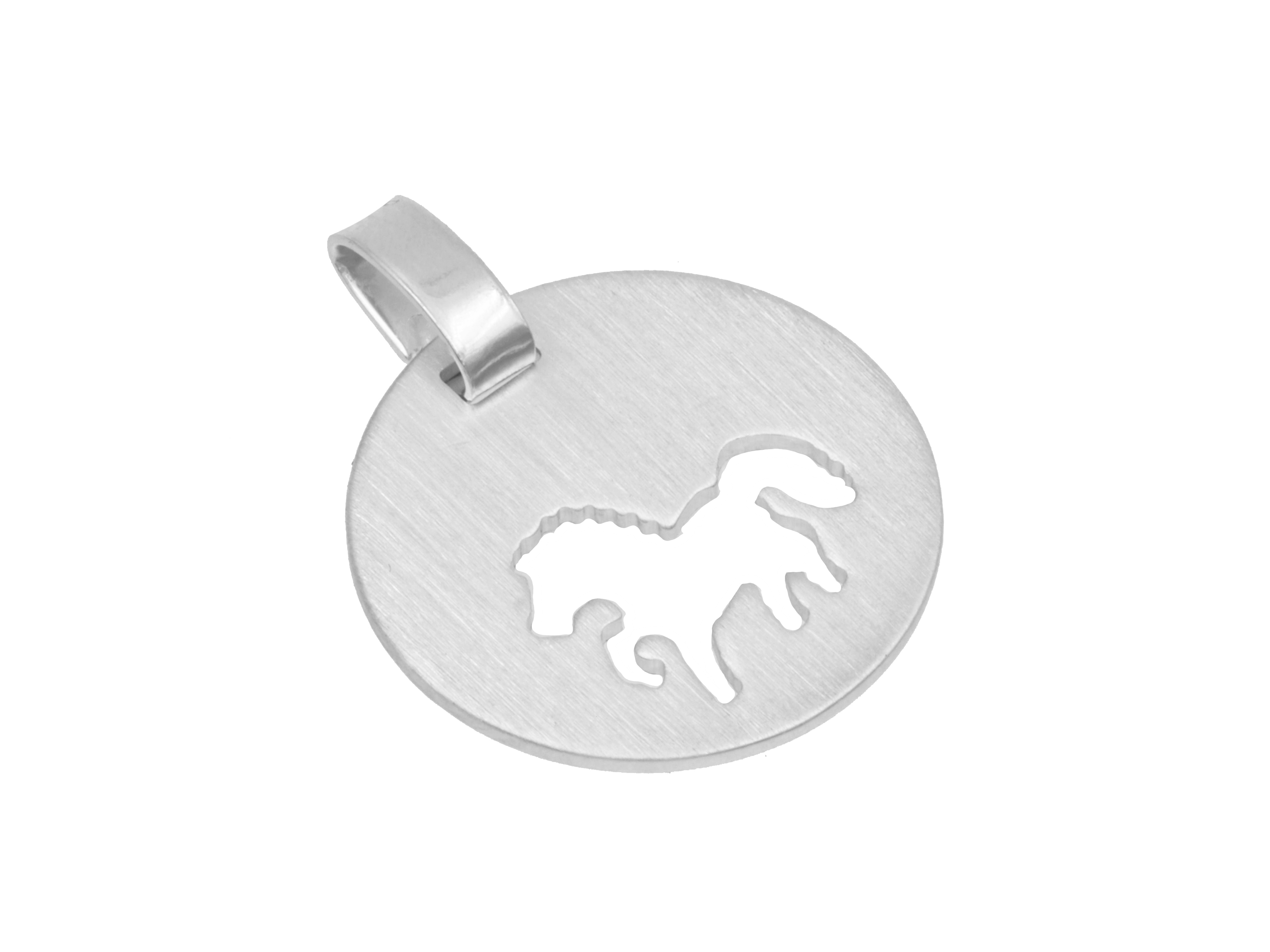 Runder Anhänger aus rhodiniertem Sterling Silber mit einer gravierten Pferde-Silhouette, Durchmesser 16 mm, geeignet für Schmuckliebhaber und als modisches Accessoire.