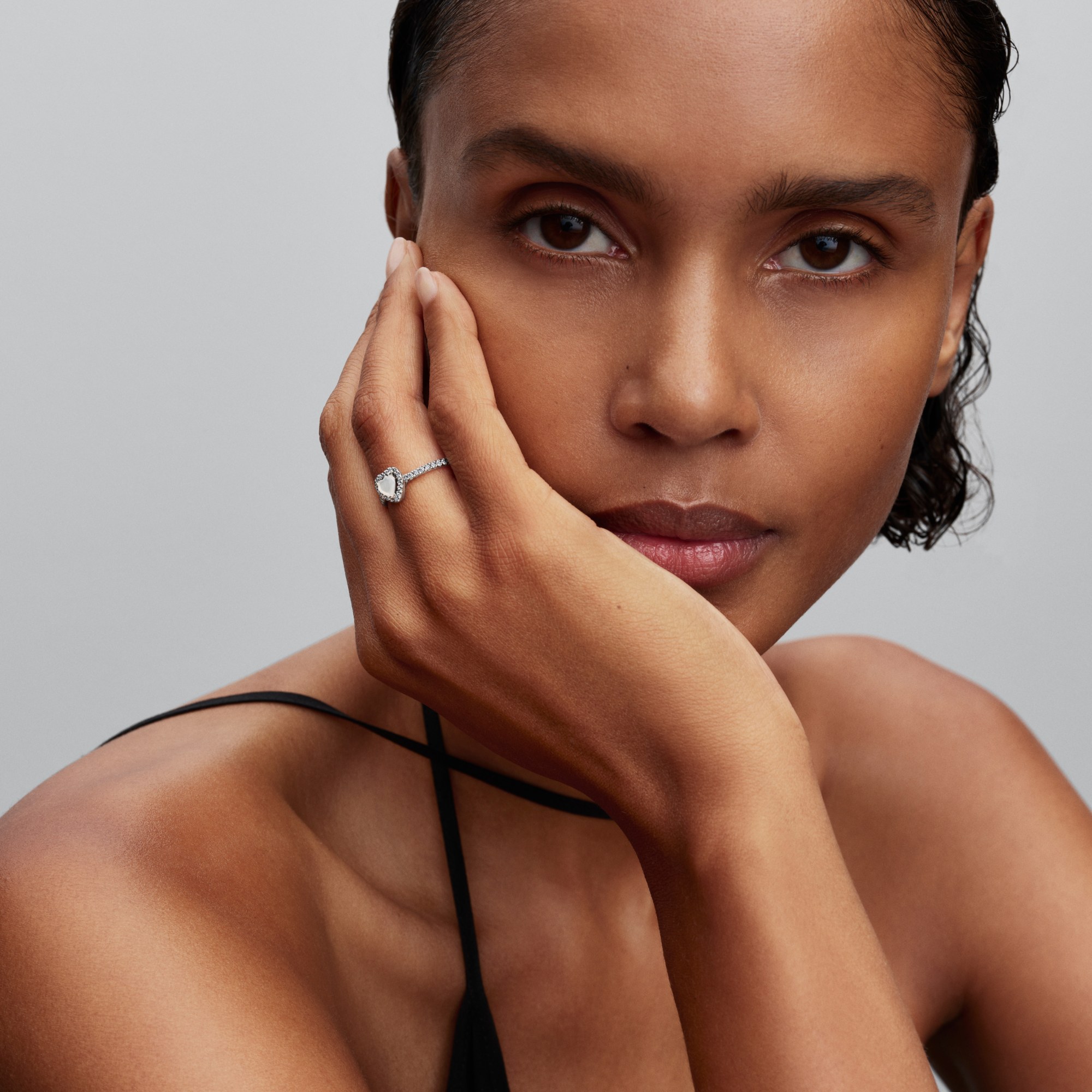 Pandora weißer Herz Ring - Sterling Silber - Kristall – Ansicht 3