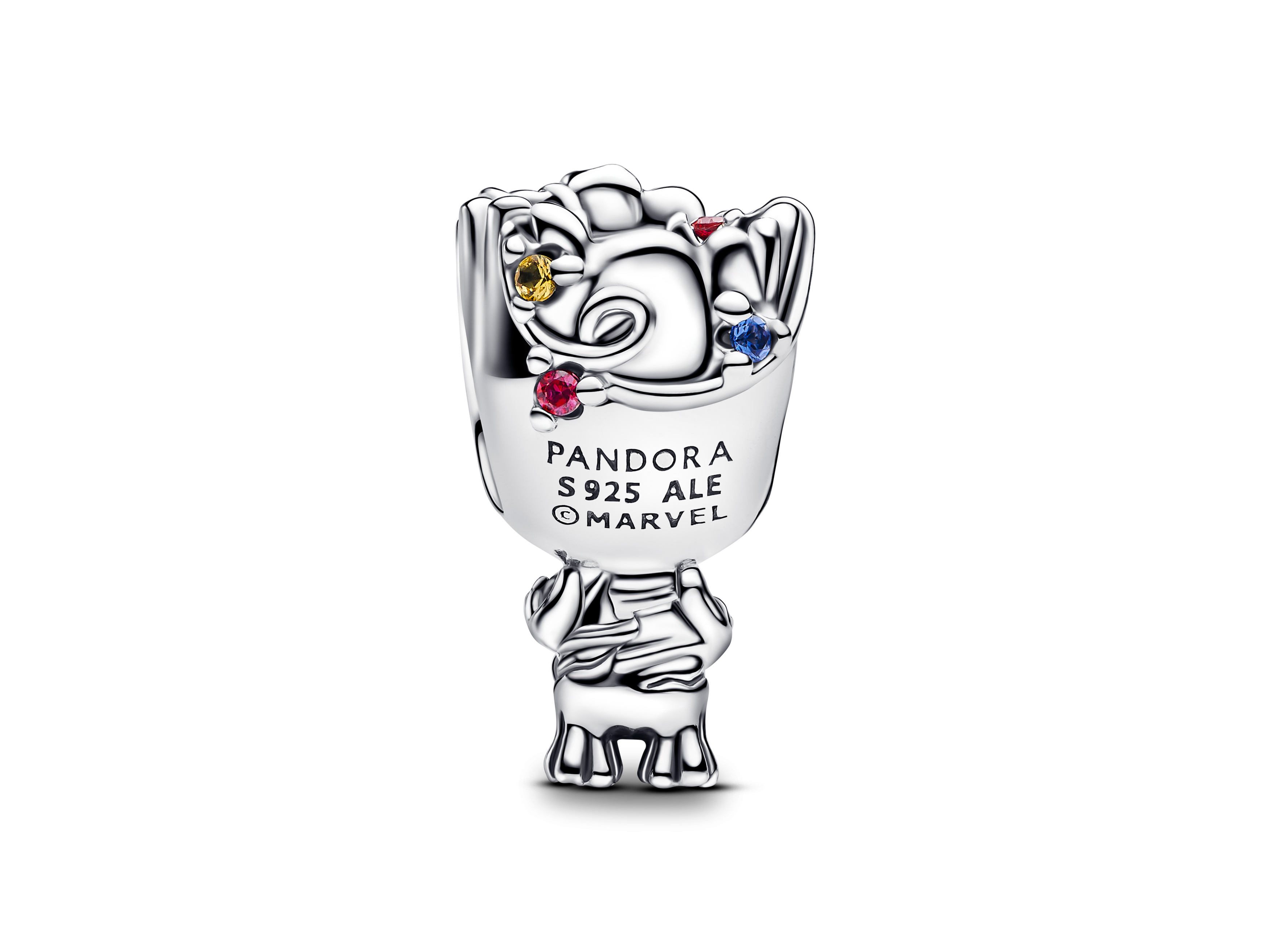 Pandora Charm 793559C01 Marvel Groot Anhänger aus Silber mit klaren und roten Zirkonia in detailreicher Gestaltung, ideal für individuelles Schmuckdesign und Marvel-Fans.