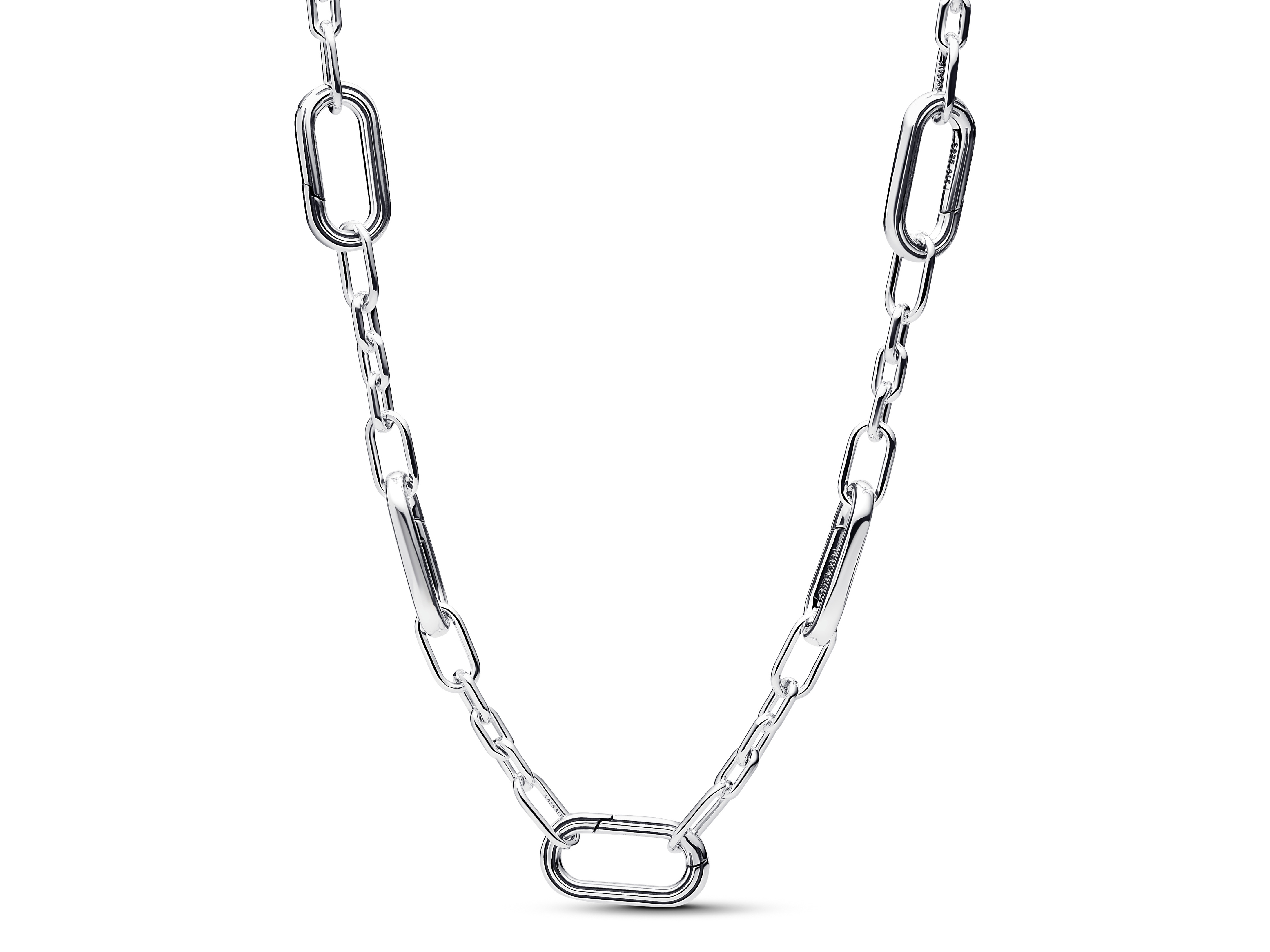 Pandora ME 393861C00-45 - Fünf Glieder Kette Halskette - Sterling Silber - 45 cm Fünfgliedrige Halskette aus Sterling Silber von Pandora, 45 cm lang, elegante Form mit glatten, ovalen Gliedern, ideal für modische Akzente und kombinierbar mit Anhängern.